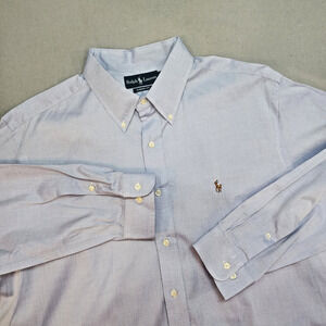 Ralph Lauren Classic Fit Men Button Up Shirt Blue Oxford Logo Size 17.5 34/35